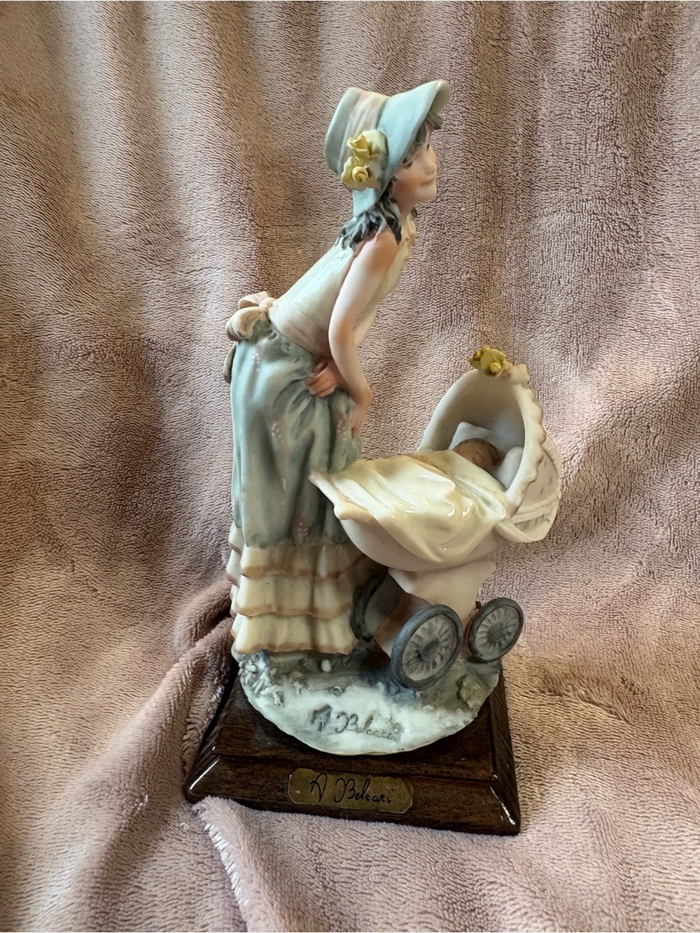 Vintage A. Belcari Girl with Baby Carriage Figurine Italy 8”